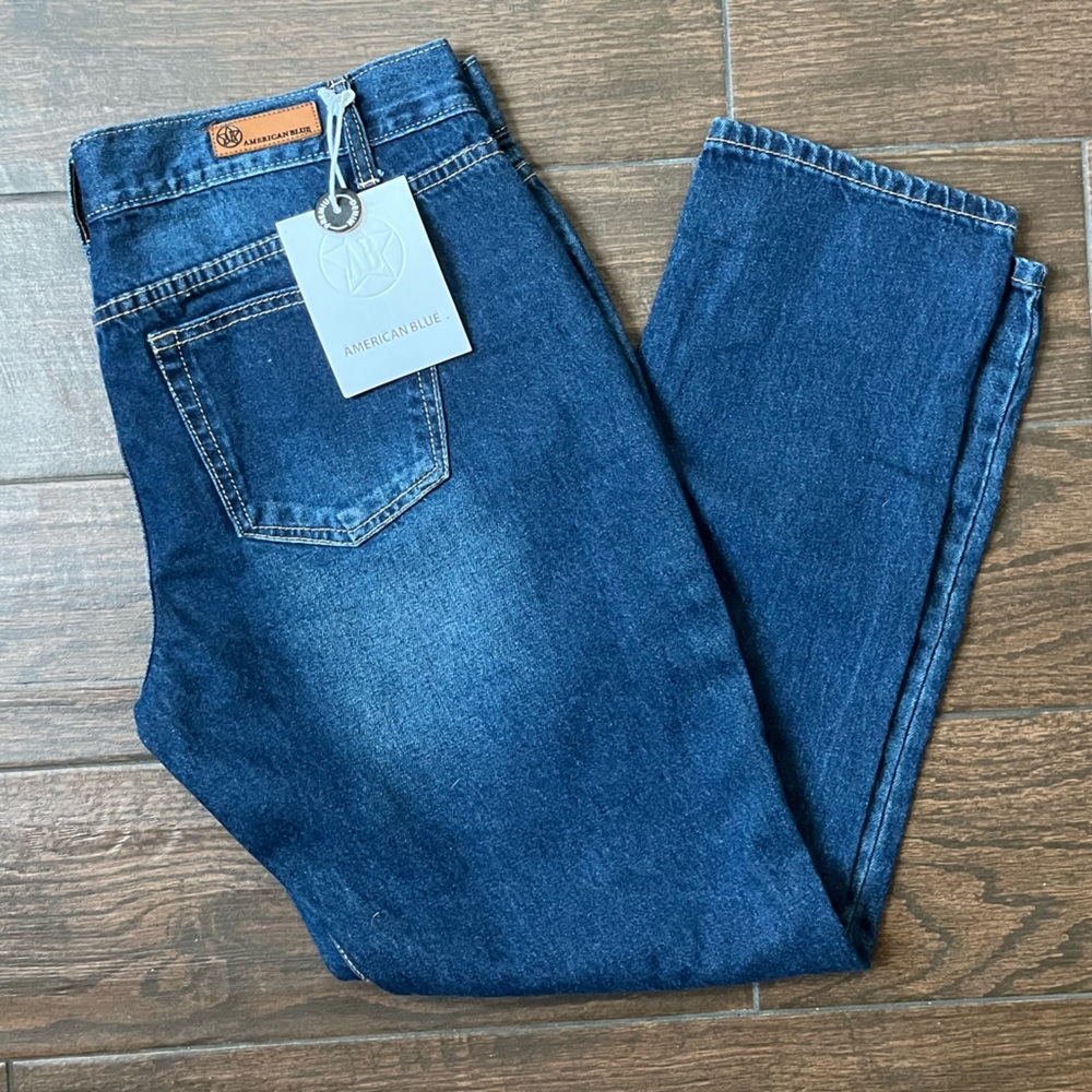 American blue distressed denim jeans